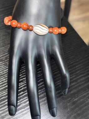 REESELYN CREATIONS Handcrafted Sandstone/Goldstone & Swirl Bead Stretch Bracelet